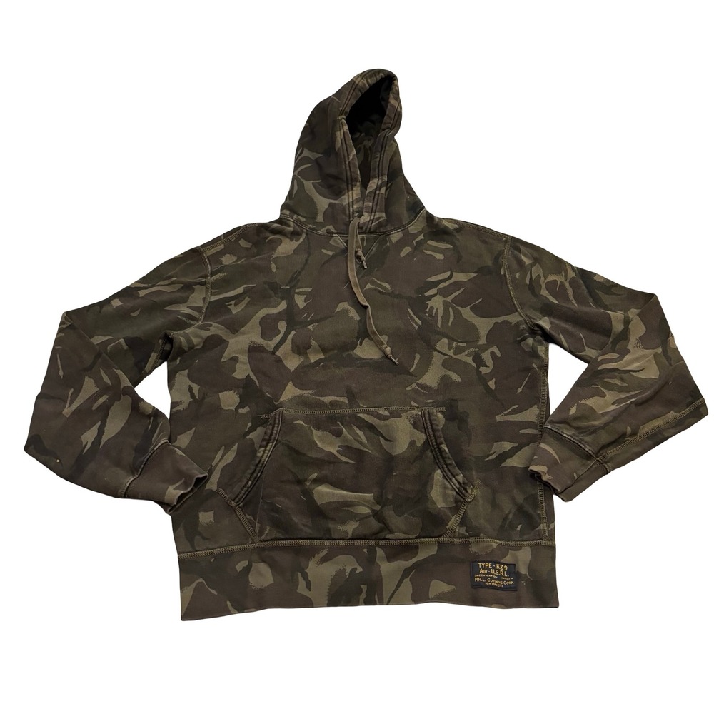 Polo Ralph Lauren Mens Camo Hoodie Military Patch USRL Green Brown Medium